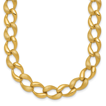 14K Yellow Gold Brushed and Polished 9mm Fancy Curb Link 17 Inch Necklace