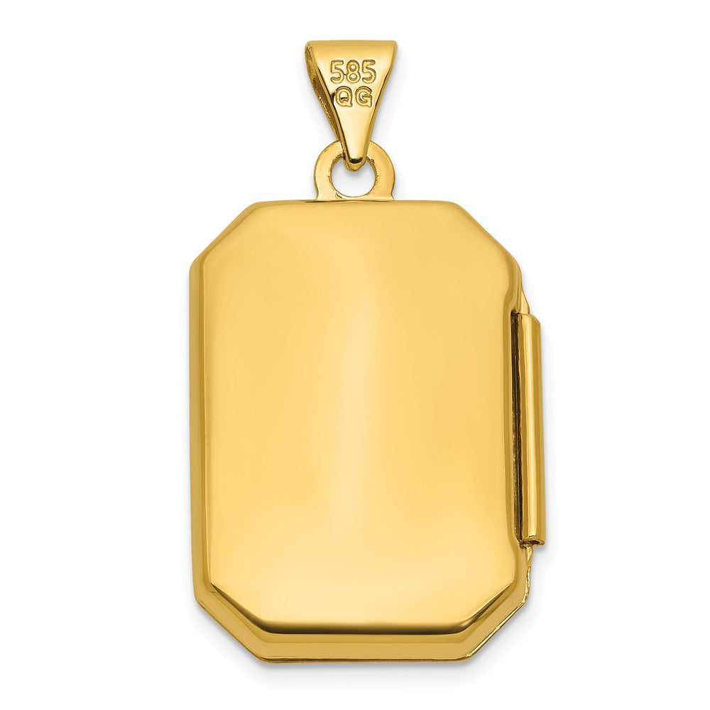 14K Yellow Gold Half Point Diamond Polished Floral And Star 20mm Rectangle Locket