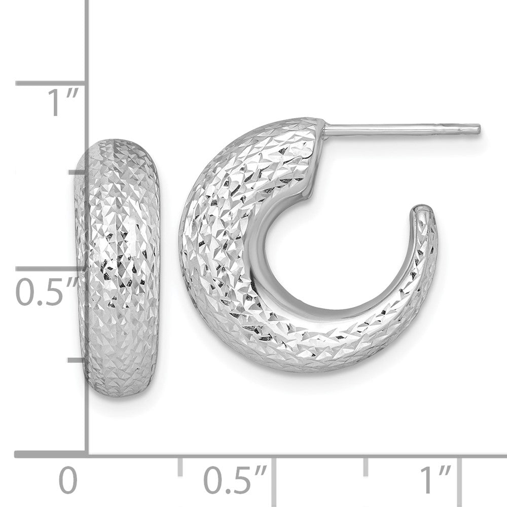 14K White Gold Polished Diamond-cut Hollow C-Hoop Post Earrings