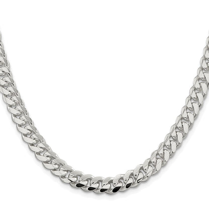 Sterling Silver Rhodium-plated 7.8mm Polished Domed Curb 26 Inch Chain