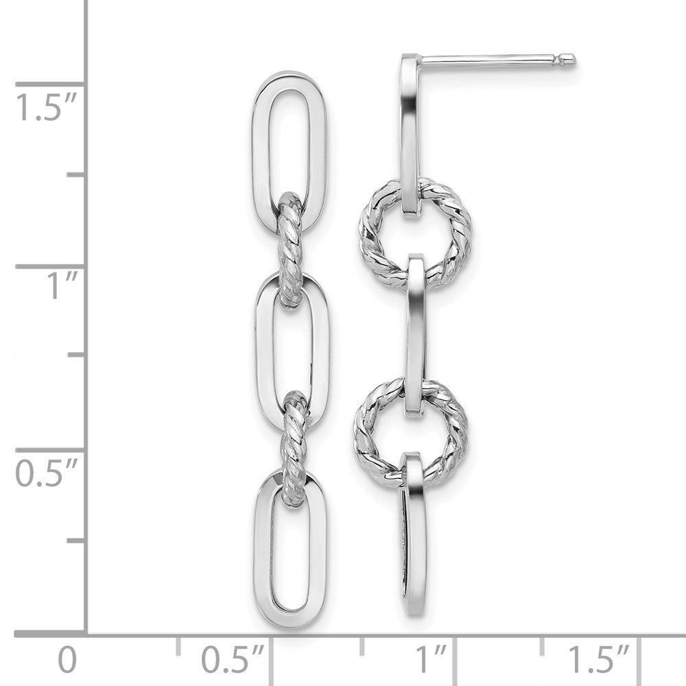 14K White Gold Polished and Textured Chain Link Dangle Post Earrings