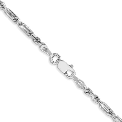 14K White Gold 2.5mm D/C Milano Rope 20 Inch Chain