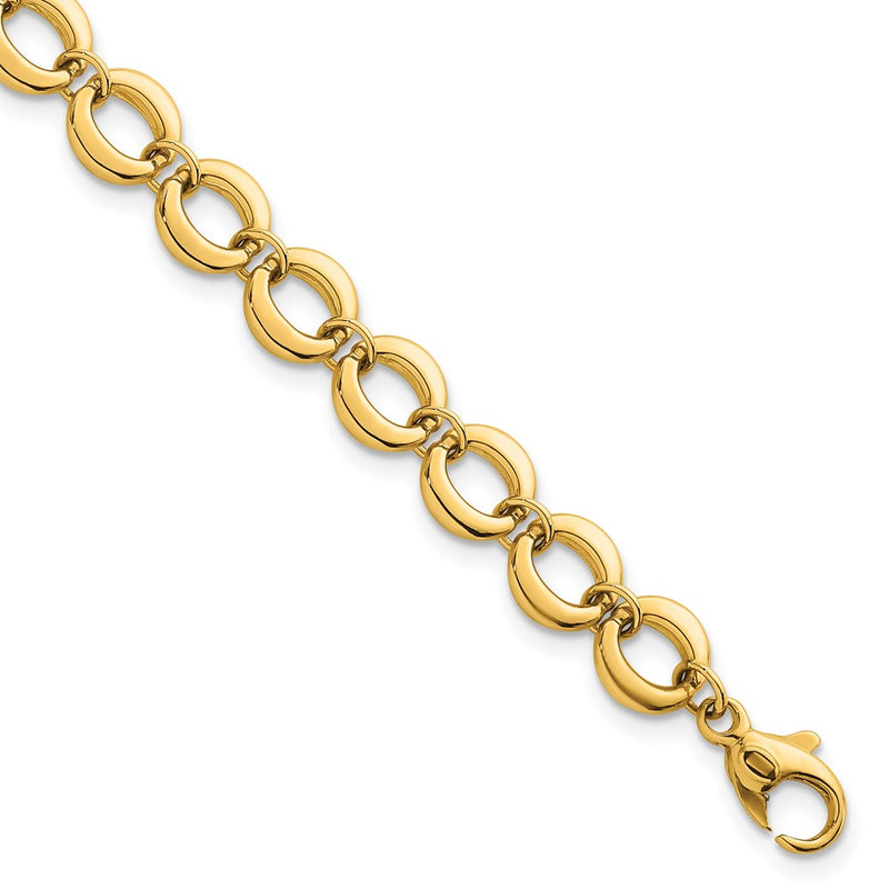 14K Yellow Gold Polished 8mm Fancy Circle Link 7.5 Inch Bracelet