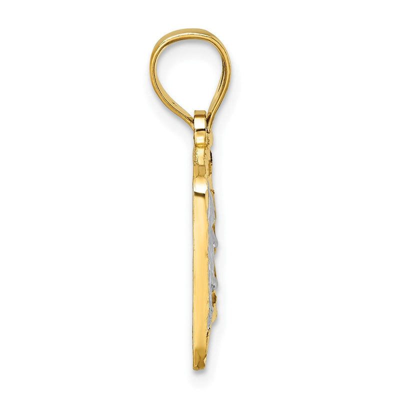 14K Yellow Gold Polished with Rhodium Diamond-cut 100 Dollar Bill Pendant