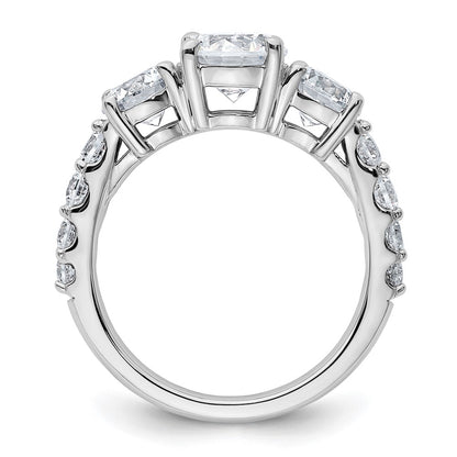 14K White Gold 3 carat Lab Grown Diamond VS+ F+ Round Complete Three Stone Engagement Ring
