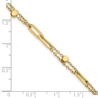 14K Yellow Gold Polished and Beaded 2-Strand with Fancy Paperclip Link Chain Bracelet