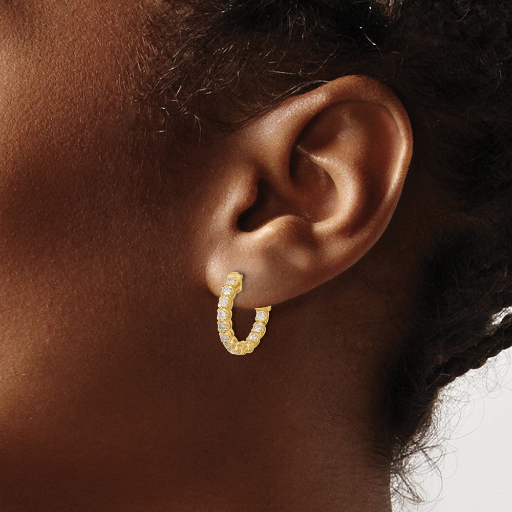 14K Yellow Gold .84 carat Diamond In/Out Hoop w/Safety Clasp Earrings
