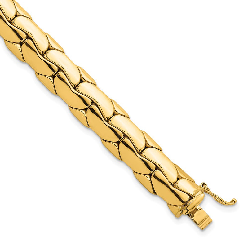 14K Yellow Gold Polished 9.3mm Lightweight Fancy Link 7.5 Inch Bracelet