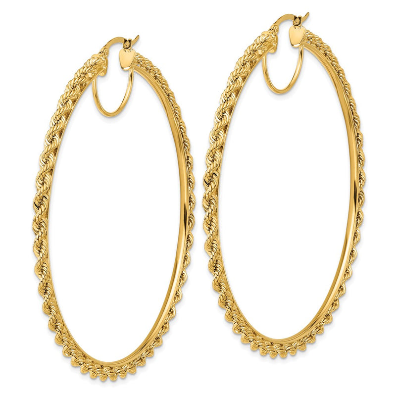 14K Yellow Gold Polished and D/C Rope 2.95mm Hoop Earrings