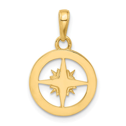 14K Yellow Gold and Rhodium Diamond-cut Compass Pendant