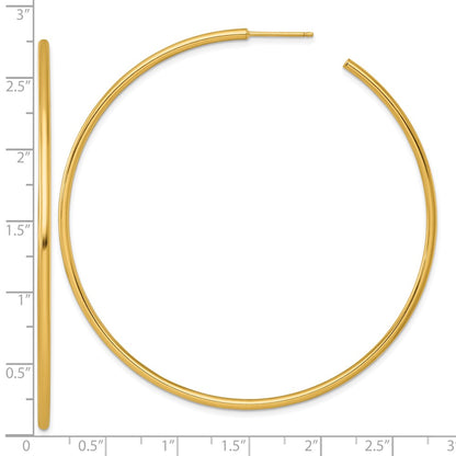 14K Yellow Gold Polished 2.0 x 70mm Tube C-Hoop Post Earrings