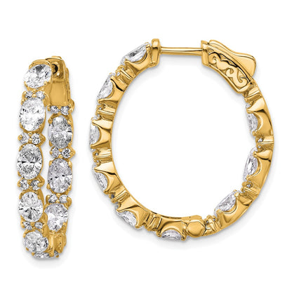 14K Yellow Gold Certified Oval and Round VS DEF Diamond Inside/Outside Hoop Earrings