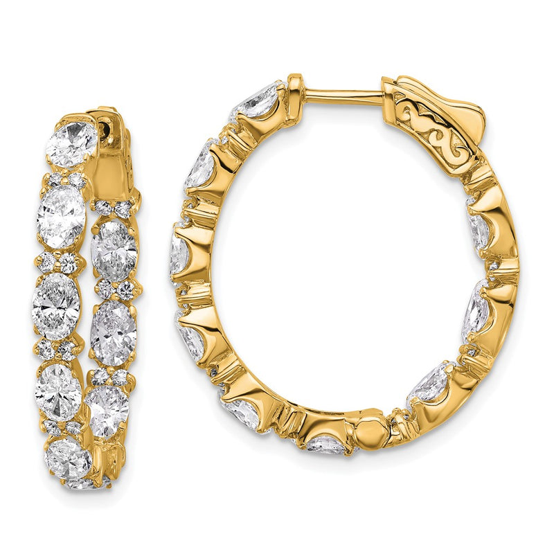 14K Yellow Gold Certified Oval and Round VS DEF Diamond Inside/Outside Hoop Earrings