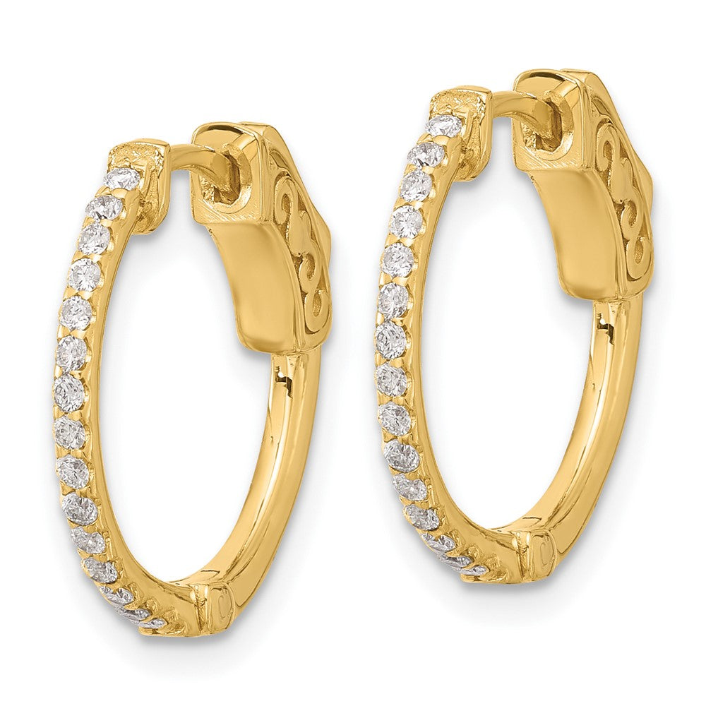 14K Yellow Gold .24 carat Diamond Round Hoop w/Safety Clasp Earrings