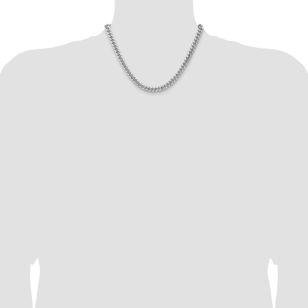 14K White Gold 7.3mm Semi-Solid Miami Cuban 18 Inch Chain