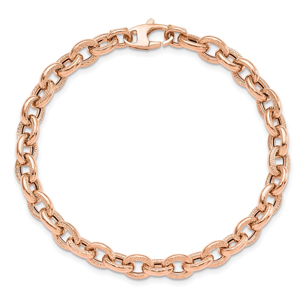 14K Rose Gold Textured Link 7.5 Inch Bracelet