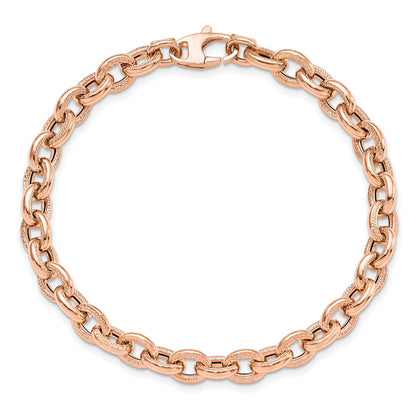 14K Rose Gold Textured Link 7.5 Inch Bracelet