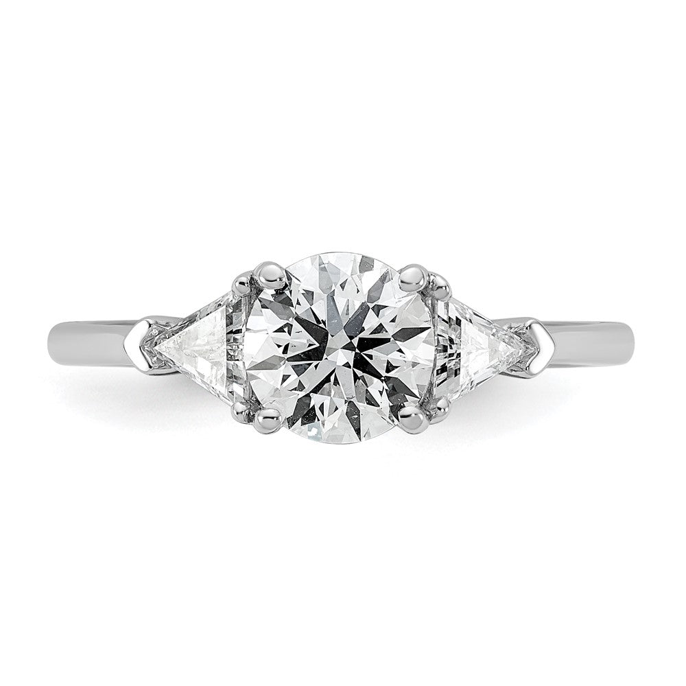 14K White Gold 1 1/2 carat Certified Lab Grown Diamond VS+ F+ Round and Triangle Complete Three Stone Engagement Ring