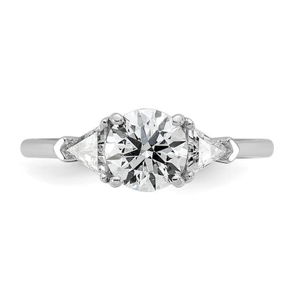 14K White Gold 1 1/2 carat Certified Lab Grown Diamond VS+ F+ Round and Triangle Complete Three Stone Engagement Ring