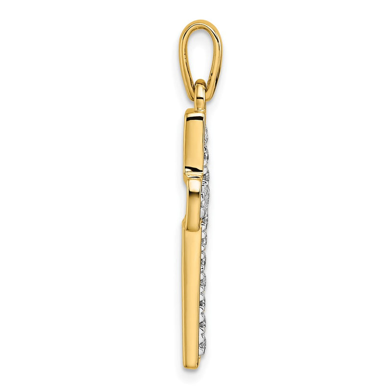 14K Yellow Gold and Rhodium 1/2 carat Diamond Cross Pendant