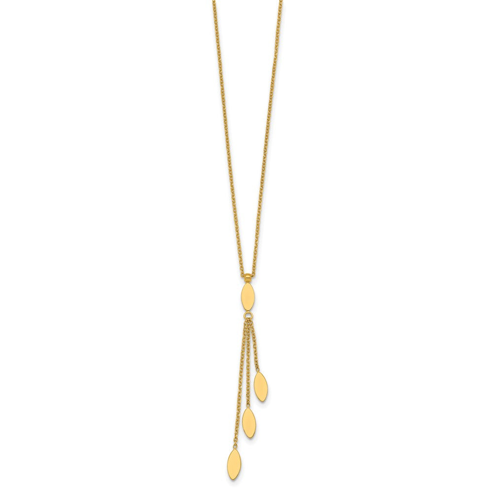 14K Yellow Gold Polished Oval 3-Dangles 16 Inch Necklace Plus 2 Inch Extender