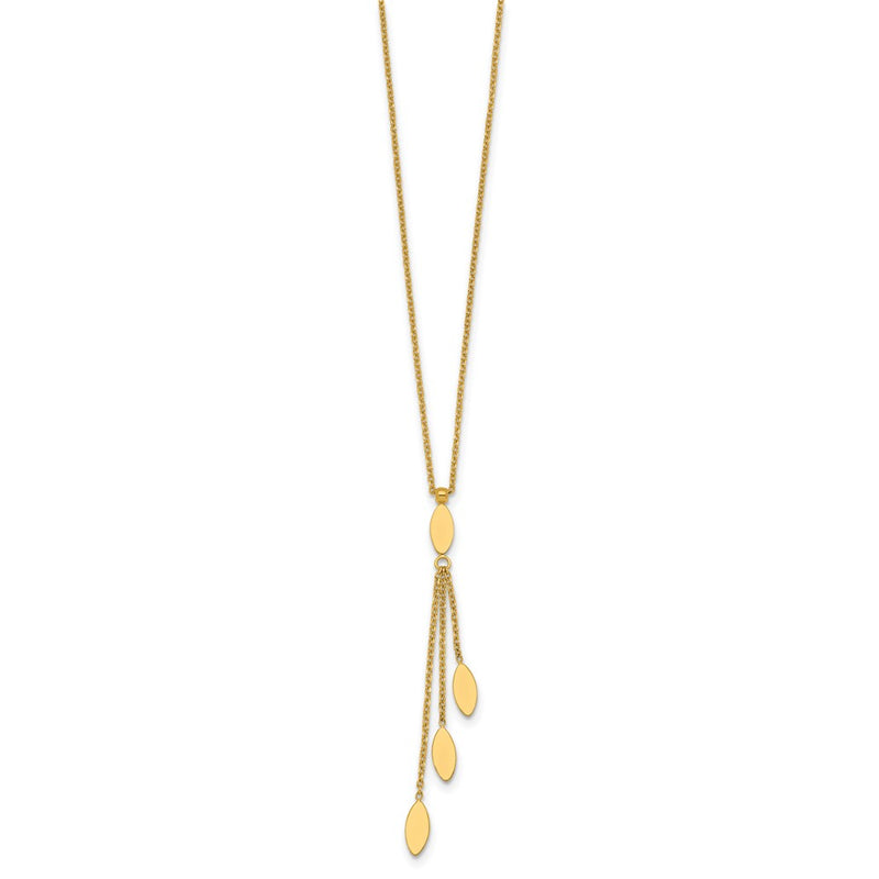 14K Yellow Gold Polished Oval 3-Dangles 16 Inch Necklace Plus 2 Inch Extender