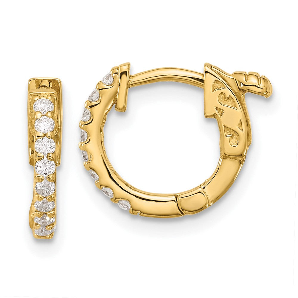 14K Yellow Gold .24 carat Diamond Round Hoop w/Safety Clasp Earrings