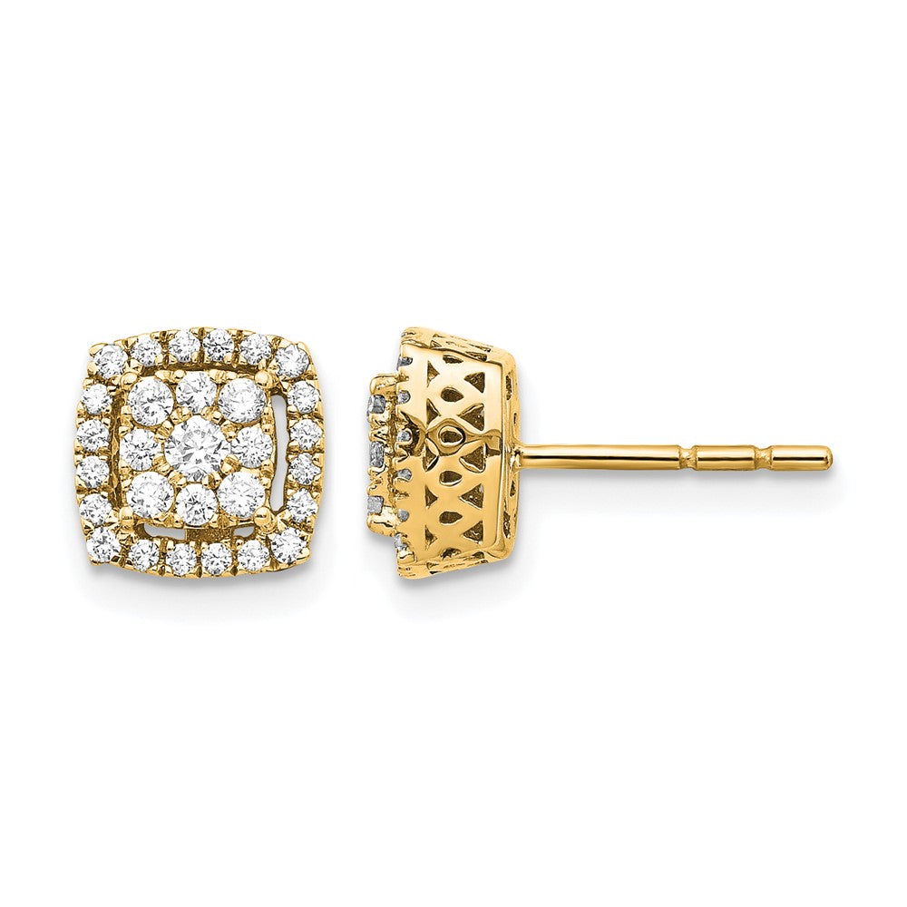 14K Yellow Gold 1/2 carat Diamond Square Cluster Post Earrings