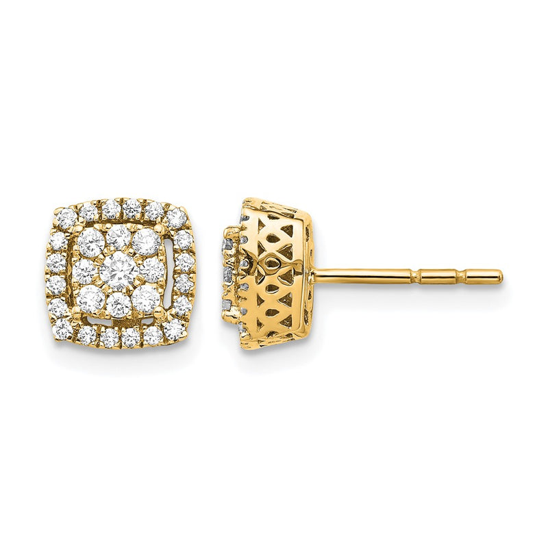 14K Yellow Gold 1/2 carat Diamond Square Cluster Post Earrings