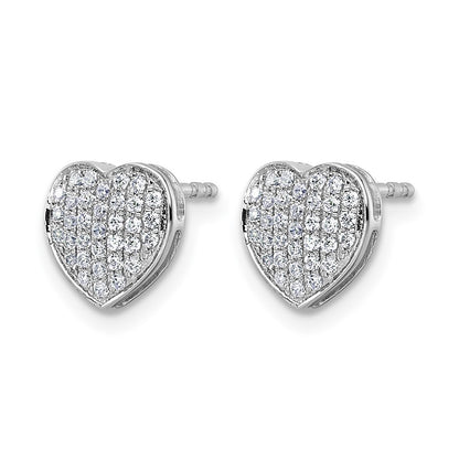 14K White Gold 1/3 carat Diamond Pave Heart Post Earrings