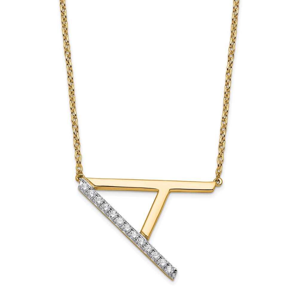 14K Yellow Gold Sideways Diamond Initial A 18 Inch Necklace