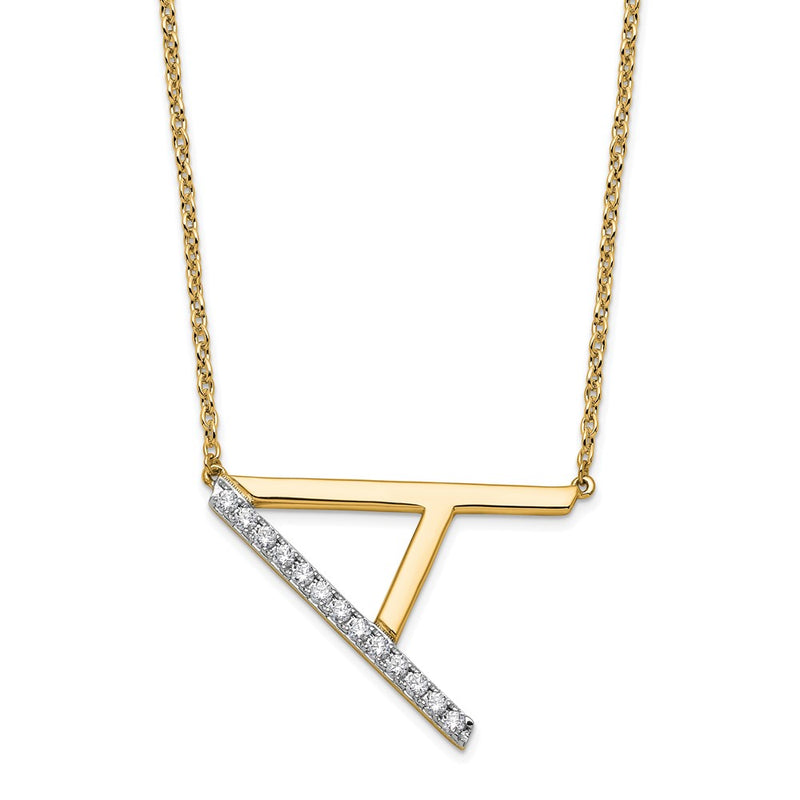 14K Yellow Gold Sideways Diamond Initial A 18 Inch Necklace