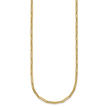 14K Yellow Gold Polished 2.9mm Fancy Long and Short Paperclip Link 17 Inch Necklace