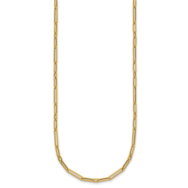 14K Yellow Gold Polished 2.9mm Fancy Long and Short Paperclip Link 17 Inch Necklace