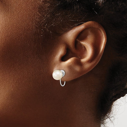 14K White Gold 7-8mm White Round Freshwater Cultured Pearl Non Pierced Earrings