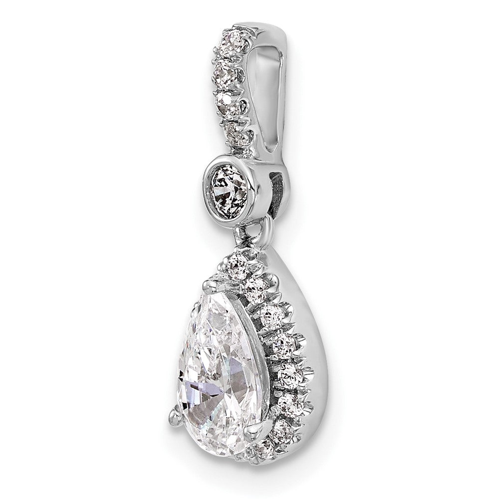14K White Gold 1 carat Certified Lab Grown Diamond VS+ F+ Pear Complete Halo Pendant