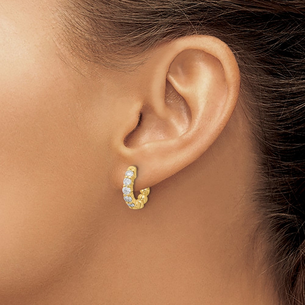 14K Yellow Gold 1 carat Diamond Round Hoop w/Safety Clasp Earrings