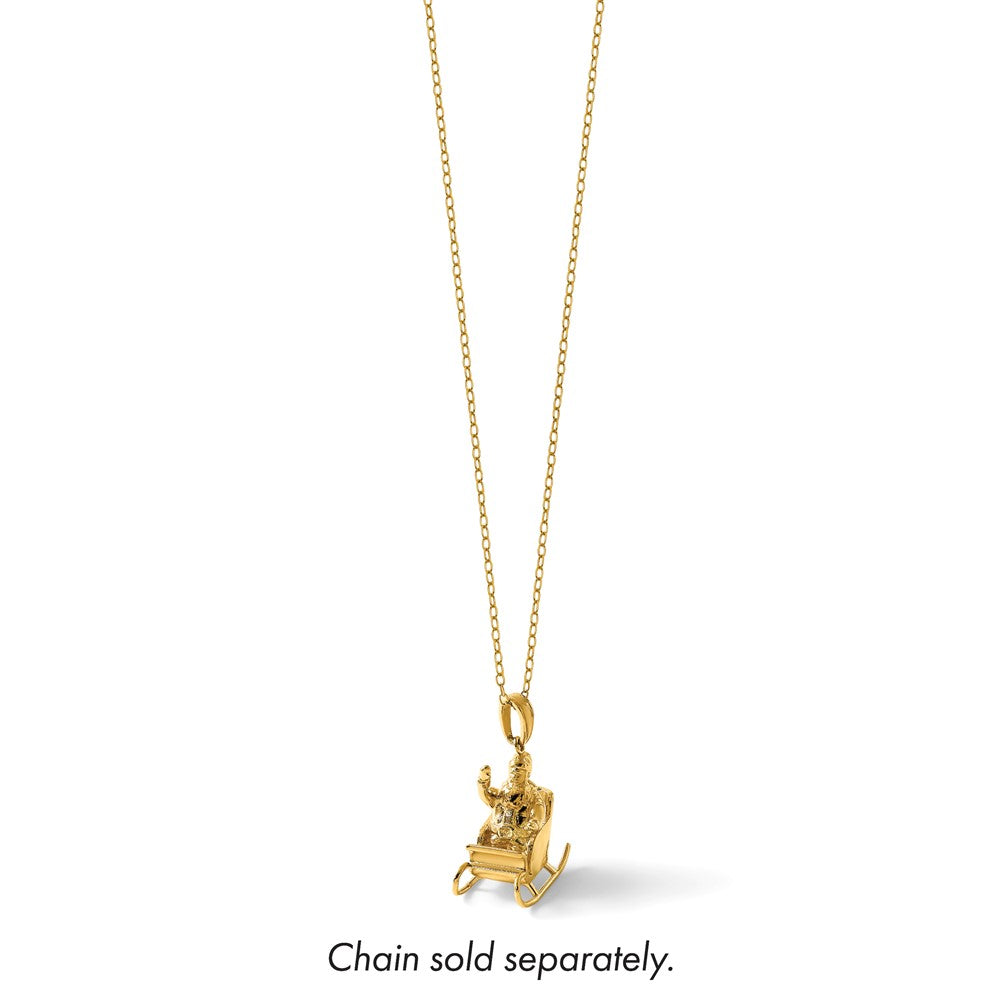14K Yellow Gold Polished 3-D Waving Santa In Sleigh Charm