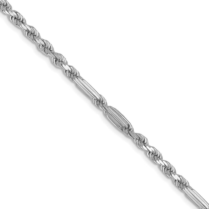 14K White Gold 3.0mm D/C Milano Rope 20 Inch Chain