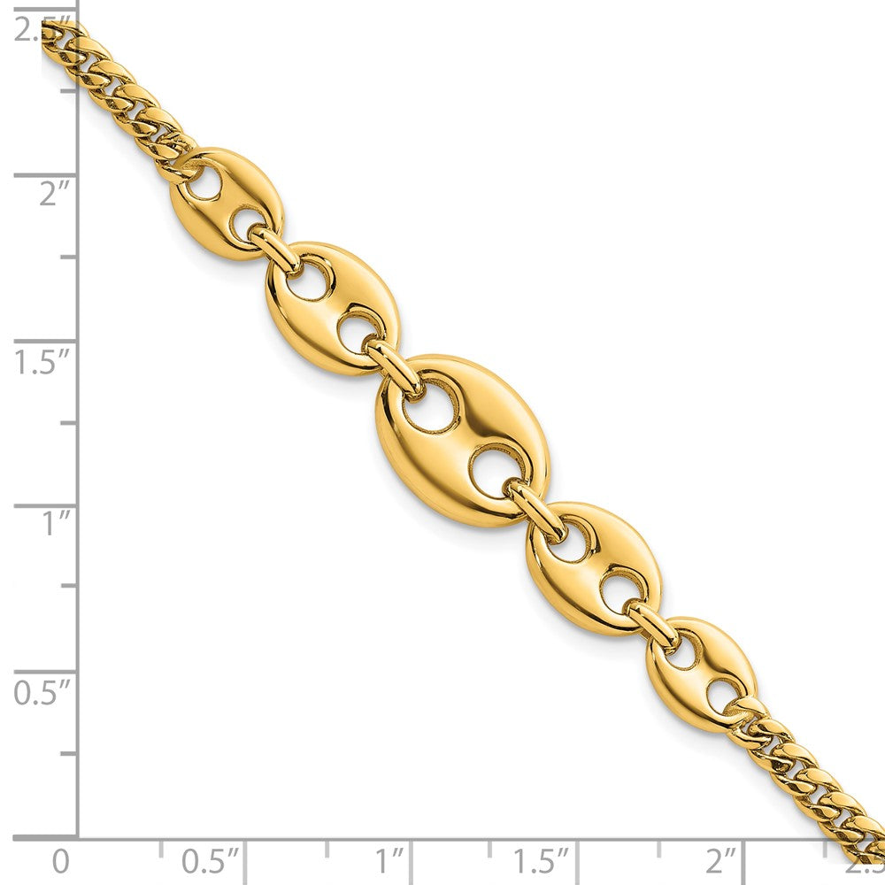 14K Yellow Gold Polished Graduated Puffed Mariner and Curb Link 7 Inch Bracelet