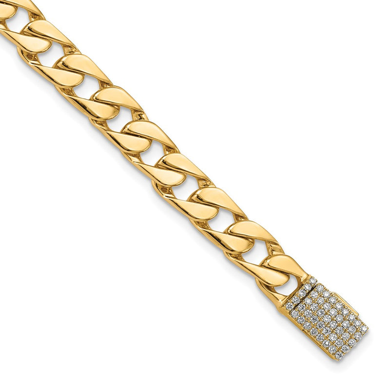 14K Yellow Gold Hand-polished 6.5mm Fancy Curb Link 1.45 carat Diamond Clasp Chain Bracelet