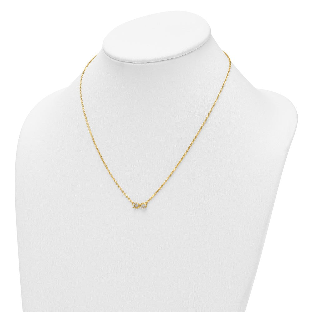 14K Yellow Gold Polished and Beaded 1/8 carat Diamond Infinity Symbol 18 Inch Necklace