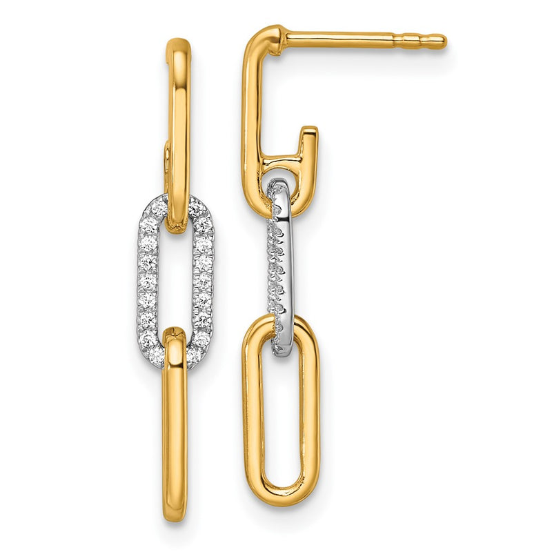 14K Two-Tone Gold Two-tone 1/5 carat Diamond Paperclip Link Dangle Post Earrings