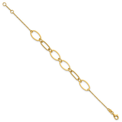 14K Yellow Gold Polished And Twisted 9.5mm Oval Links 6.75 Inch Bracelet Plus 0.5 Inch Extender