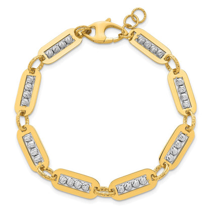 14K Two-Tone Gold Polished Diamond-cut Bead Chain Bracelet Plus Extender