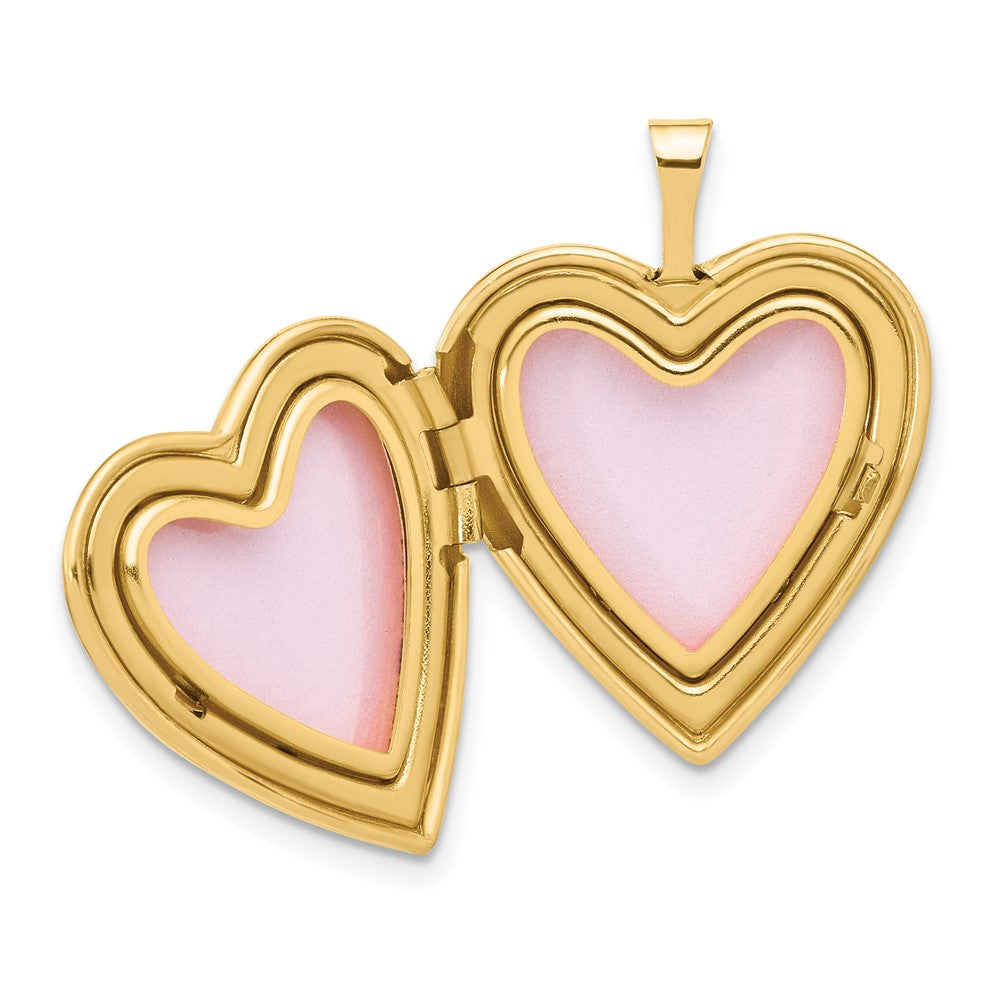 14K Yellow Gold Polished Floral Design Diamond Center 20mm Heart Locket
