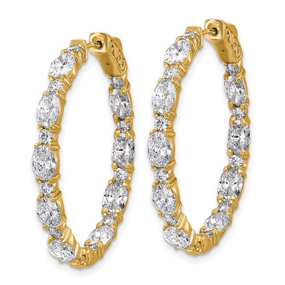 14K Yellow Gold Certified Oval and Round VS DEF Diamond Inside/Outside Hoop Earrings