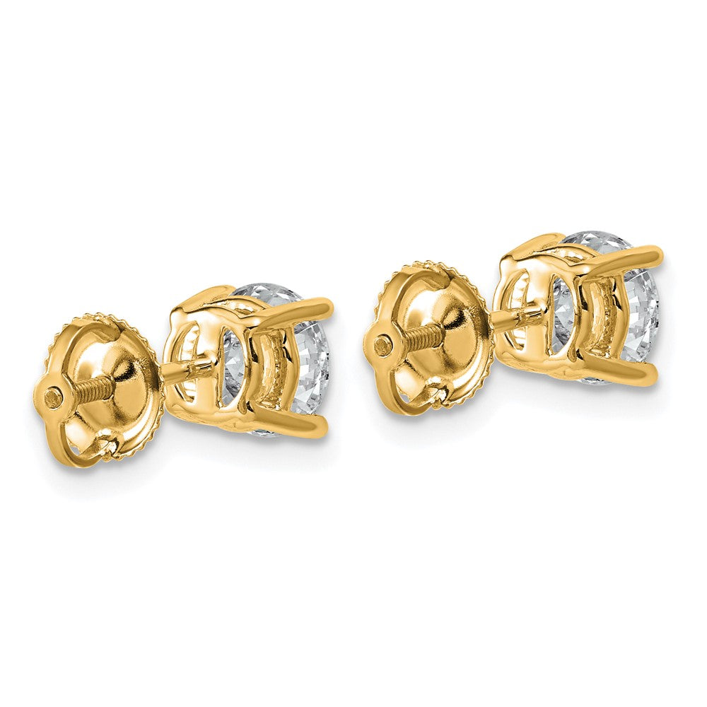 14K Yellow Gold 2 carat Lab Grown Diamond VS+ F+ Round Complete Four Prong Lightweight Screwback Stud Earrings