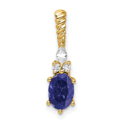 14K Yellow Gold Diamond and 7x5 Oval September/Lab Created Sapphire Twisted Chain Slide