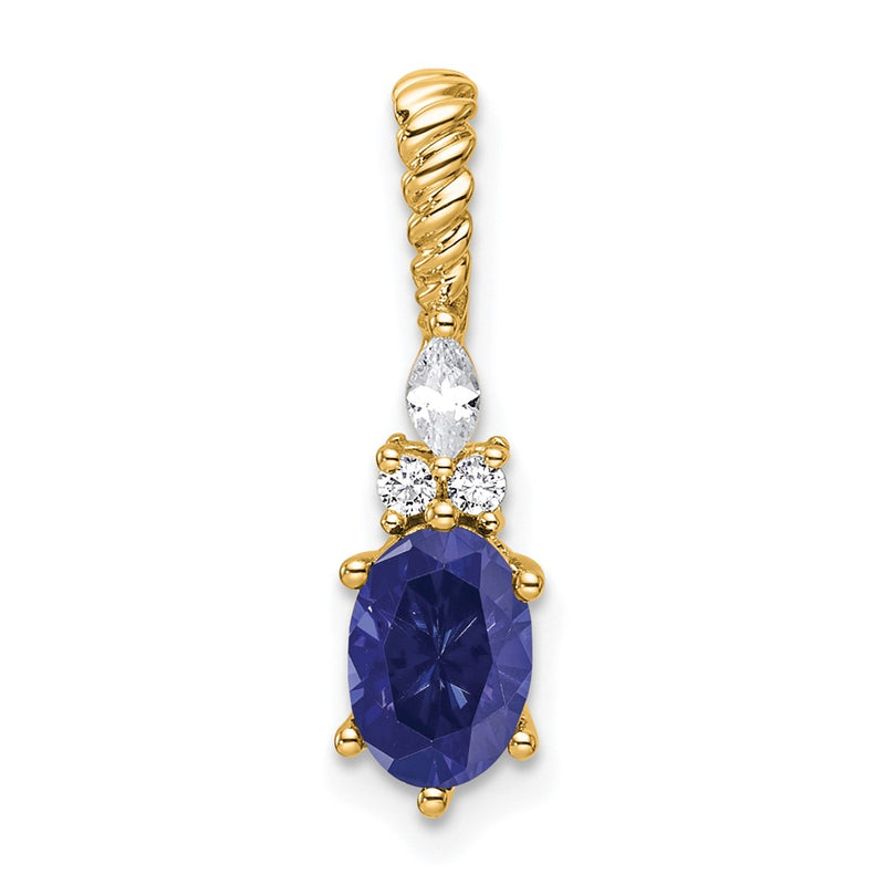 14K Yellow Gold Diamond and 7x5 Oval September/Lab Created Sapphire Twisted Chain Slide